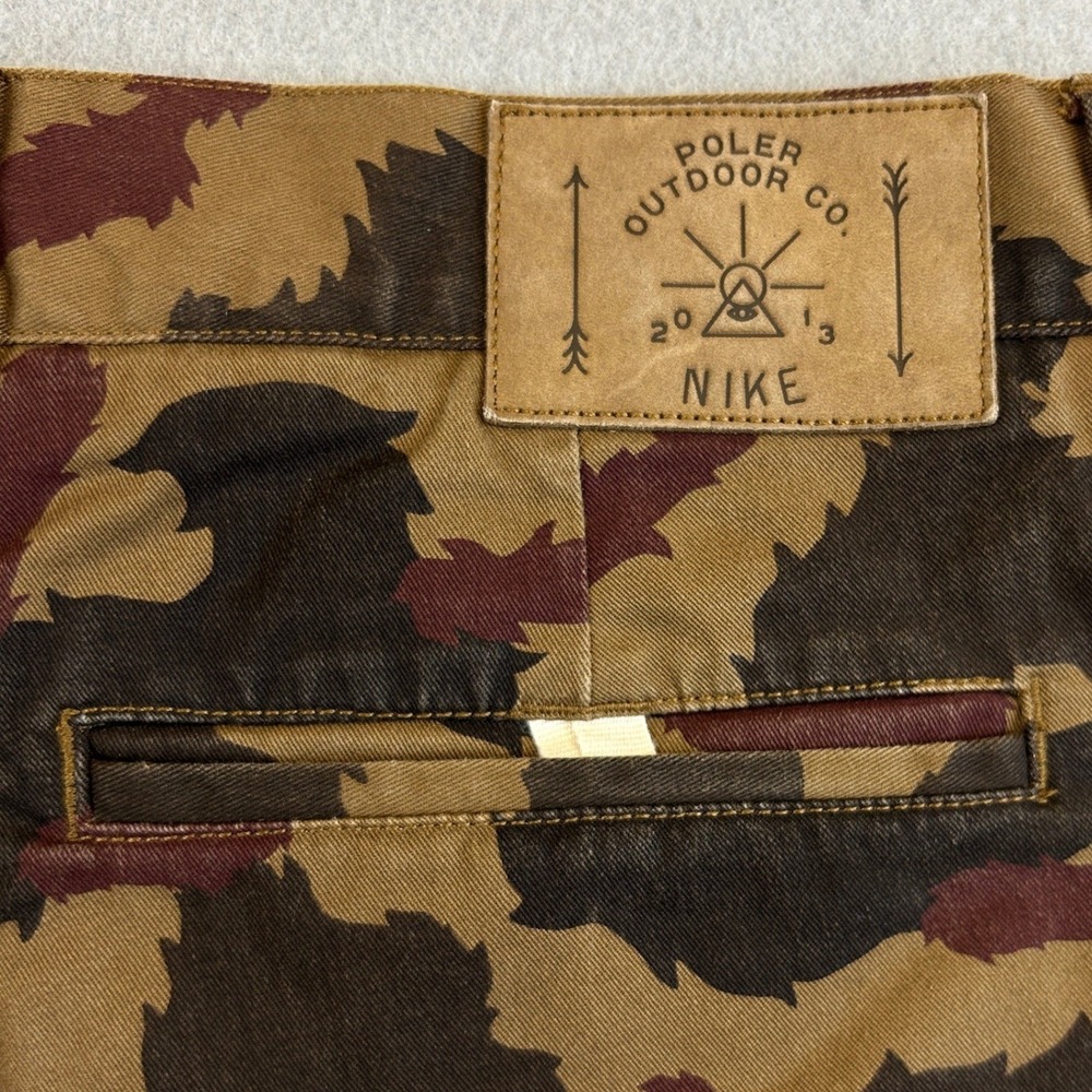 Nike x Poler Outdoor Co Chino Pants Men 32 Brown Camo Stretch Hiking Streetwear - Picture 8 of 13